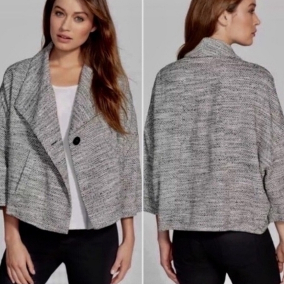 Eileen Fisher Cropped Tweed Kimono Style Swing Jacket Size PP - Picture 3 of 15